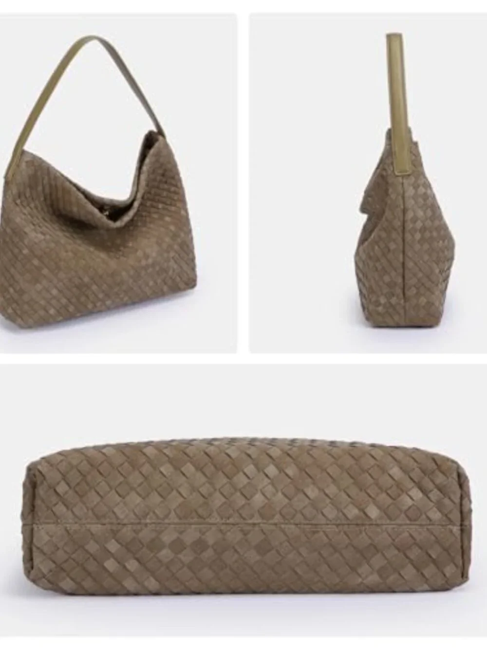 Woven Suede Hobo Bag with Detachable Strap, Slouchy Shoulder Crossbody Bag for